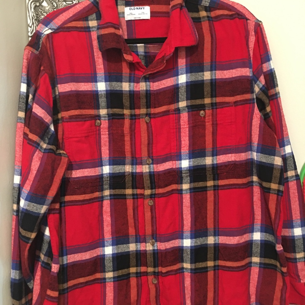 Old Navy Red and Navy Plaid Flannel Shirt